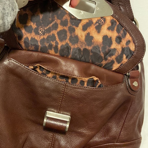 B MAKOWSKY Brown Genuine Leather Hand Bag Shoulder Satchel Bag Purse - Picture 6 of 10